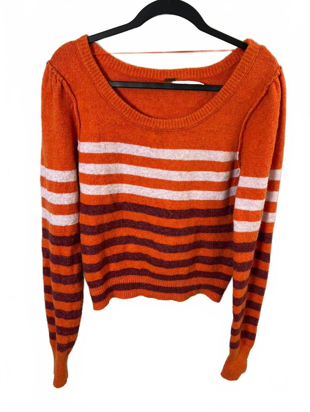 Free People Orange Striped Sweater Regular6